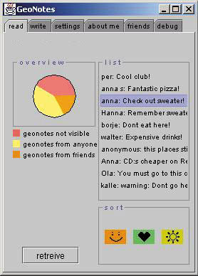 Figure 2: The pie-chart circle provides an ‘at-a-glance’ overview of the immediate GeoNote information space.