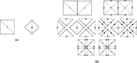 Figure 1: a) 2D First and second level diamonds; b) 2D subdivision.