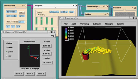 Screenshot of a session using the Iris Explorer visualization system accessing a Grid application.