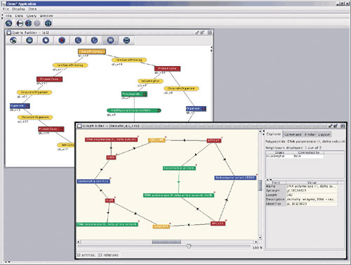 Figure 2: A GenoLink query is a partial network of entities and relations which is matched against the whole knowledge base.