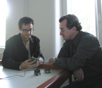 Figure 2: The authors playing with the robots.