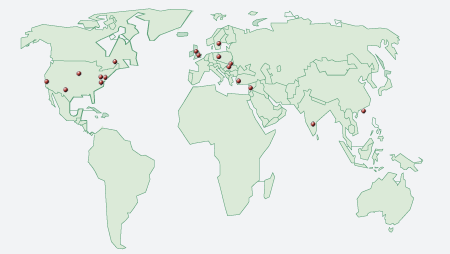 Figure 3: Locations of the TAC-2002 participants.