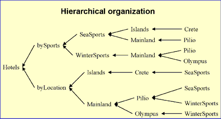 Figure 2: A hierarchical organisation of the valid compound terms of the faceted taxonomy of Figure 1.