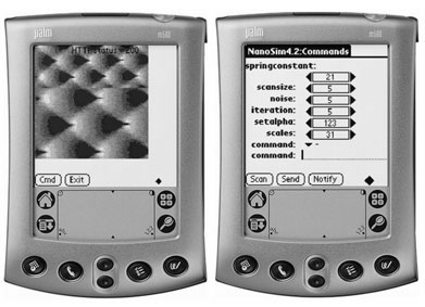 Figure 1: Scanned image of an atomic surface (with a change of scan range) and the parameter screen of the thin client.