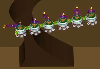 Figure 2: A swarm-bot made of several assembled s-bots passing a fosse.