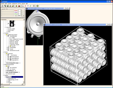 Figure 2: Computer-generated packing of loudspeakers into a container.