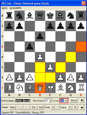 Figure 3: Playing the game through switch-based scanning, while competing an able user through the network.