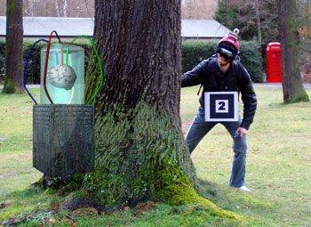 Figure 1: Outdoor player looking for a virtual game item.