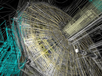 Figure 3: ATLAS detector parts visualised using a wire frame rendering option to demonstrate the complexity of the model as well as to show occluded parts.