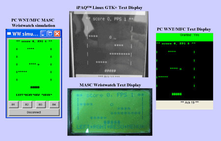 Figure 1: Alternative output configurations for the Break Out game board display. Below centre: the textual display of the MASC Ltd. Wristwatch, a wearable Voyager-enabled ambient device.
