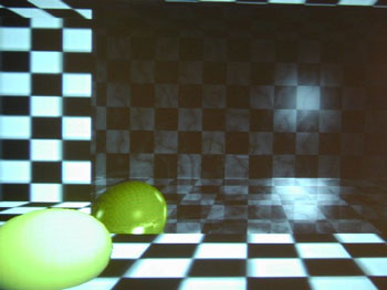 Figure 1: Ray-tracing from an arbitrary point of view in an OpenGL application.