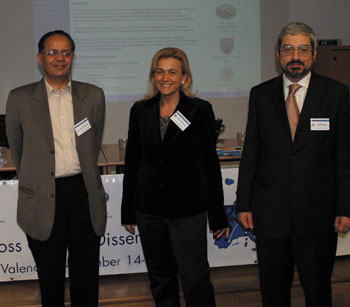 From left: B.G. Sidharth (Birla Science Centre, Hyderabad), María Alpuente (U. Politécnica de Valencia) and Furio Honsell (University of Udine). 