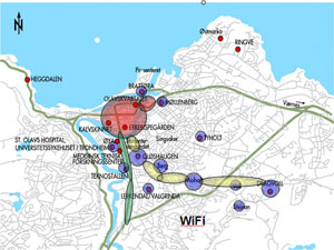 Wireless coverage in the Trondheim region. 